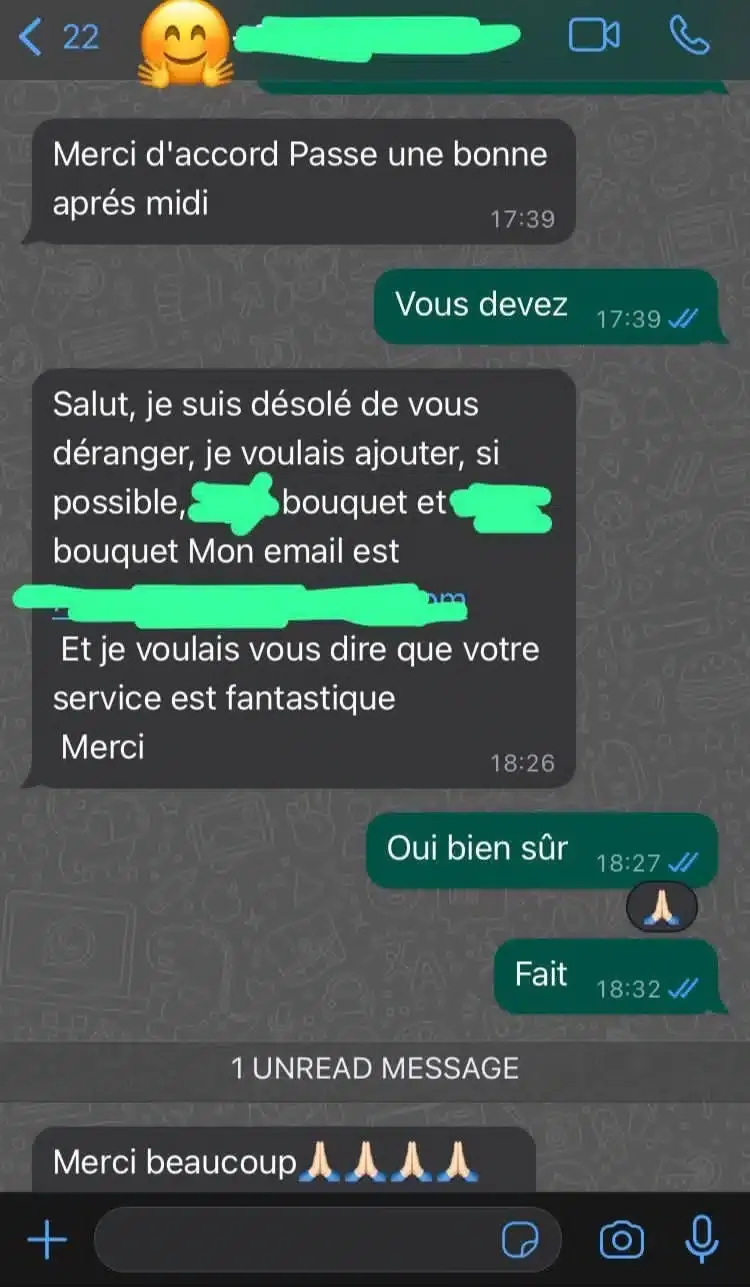Témoignage client WhatsApp TrimixTriangles 5